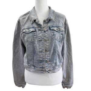 Wax Jean Womens Acid Wash Denim Jacket Light Blue Cropped Trucker Size M